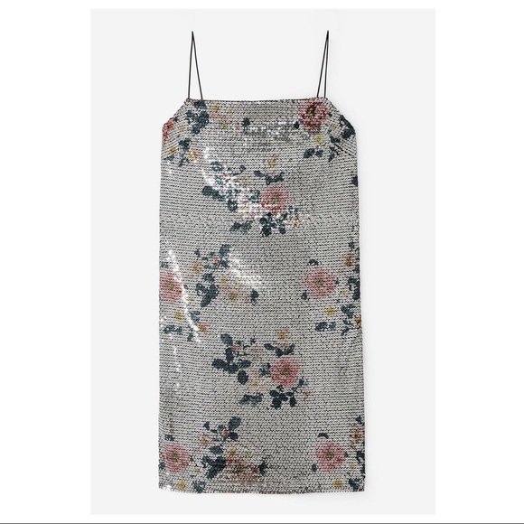 NEW TOPSHOP SILVER SEQUIN FLORAL MINI DRESS - Picture 8 of 8